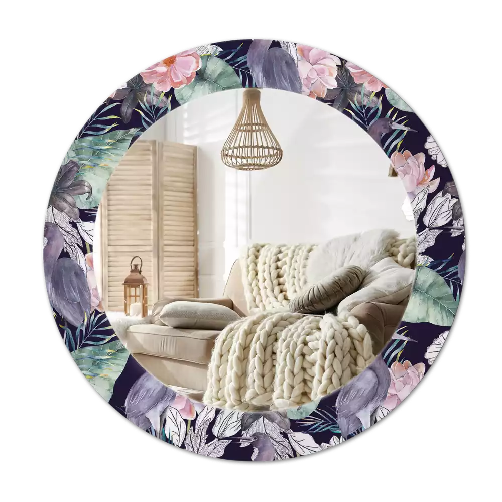 Ronde spiegel met bedrukte lijst Reigers vogels