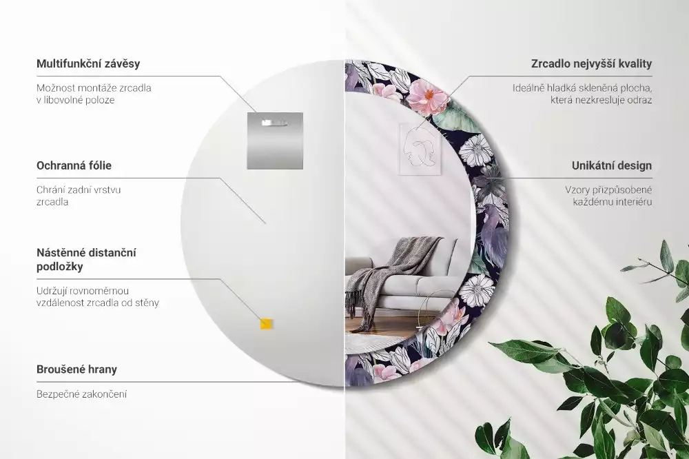 Ronde spiegel met bedrukte lijst Reigers vogels