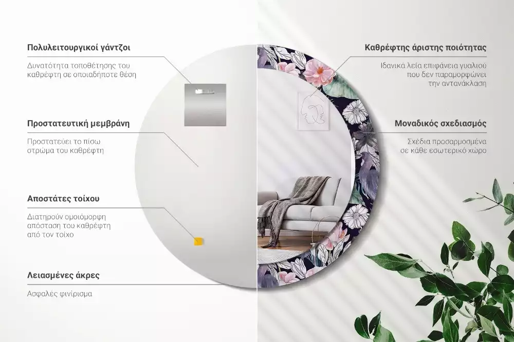 Ronde spiegel met bedrukte lijst Reigers vogels