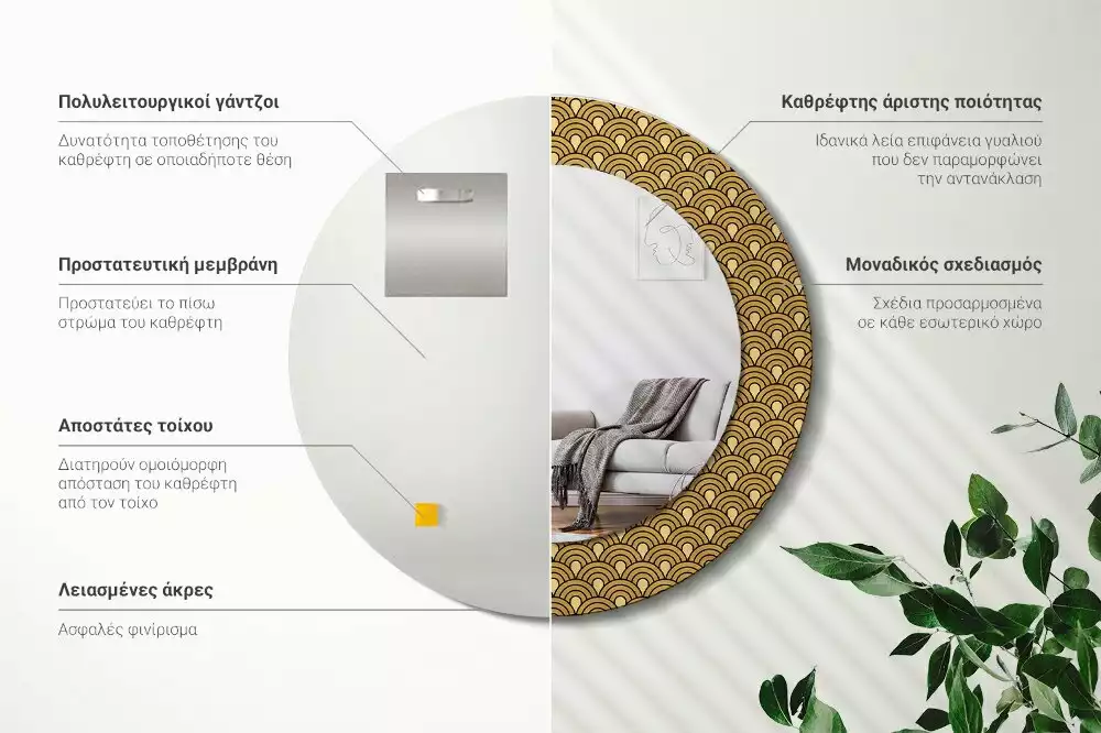 Bedrukte ronde spiegel Retropatroon