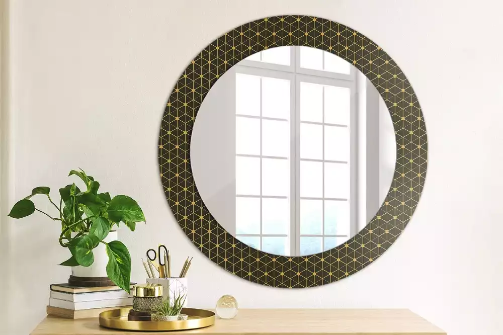 Ronde spiegel met decoratie Hexagonale meetkunde