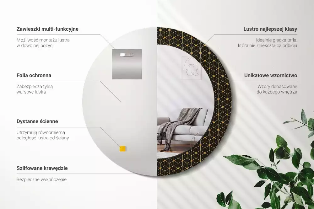 Ronde spiegel met decoratie Hexagonale meetkunde