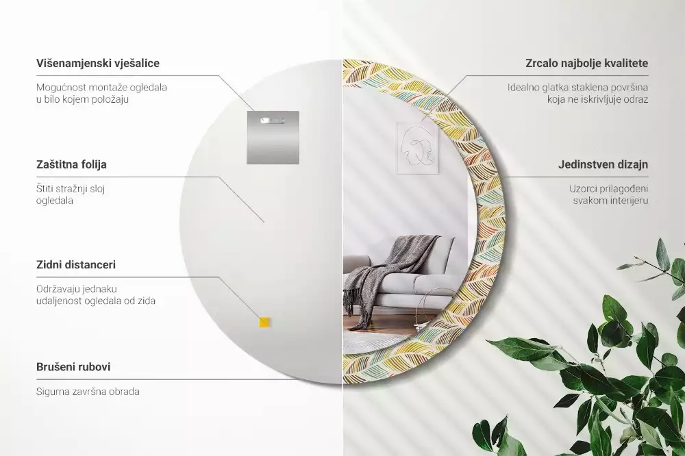 Ronde spiegel met bedrukte lijst Abstract