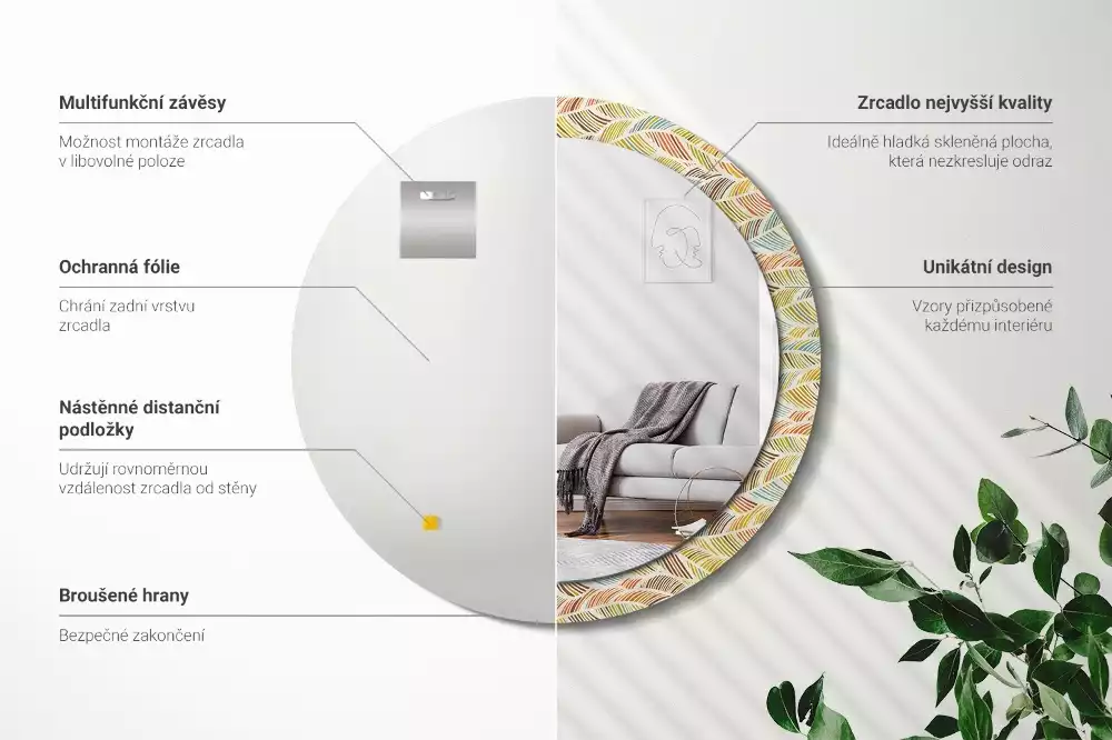 Ronde spiegel met bedrukte lijst Abstract