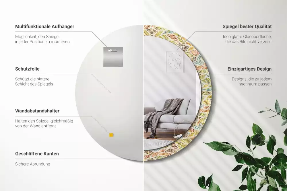 Ronde spiegel met bedrukte lijst Abstract