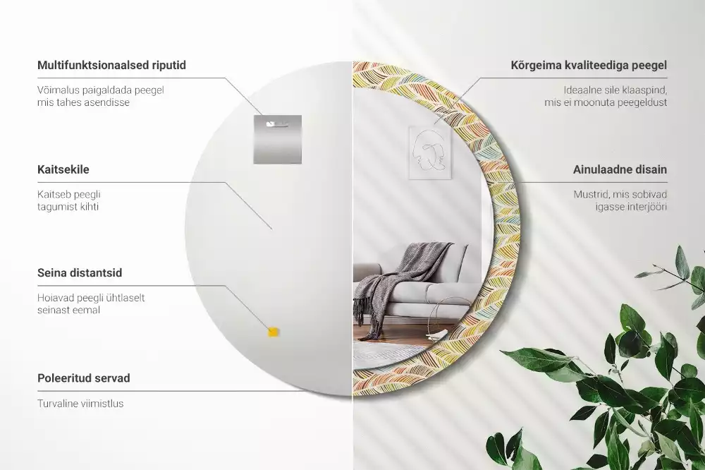 Ronde spiegel met bedrukte lijst Abstract