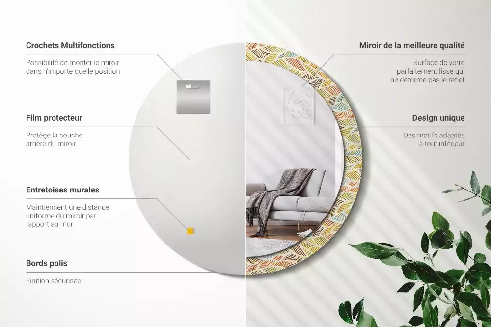 Ronde spiegel met bedrukte lijst Abstract