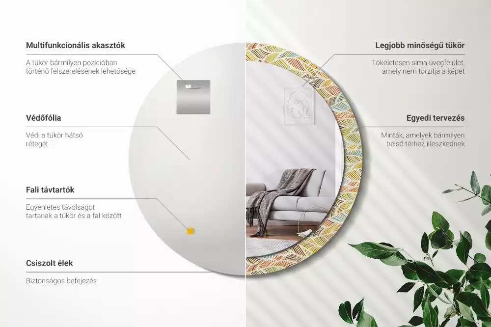 Ronde spiegel met bedrukte lijst Abstract