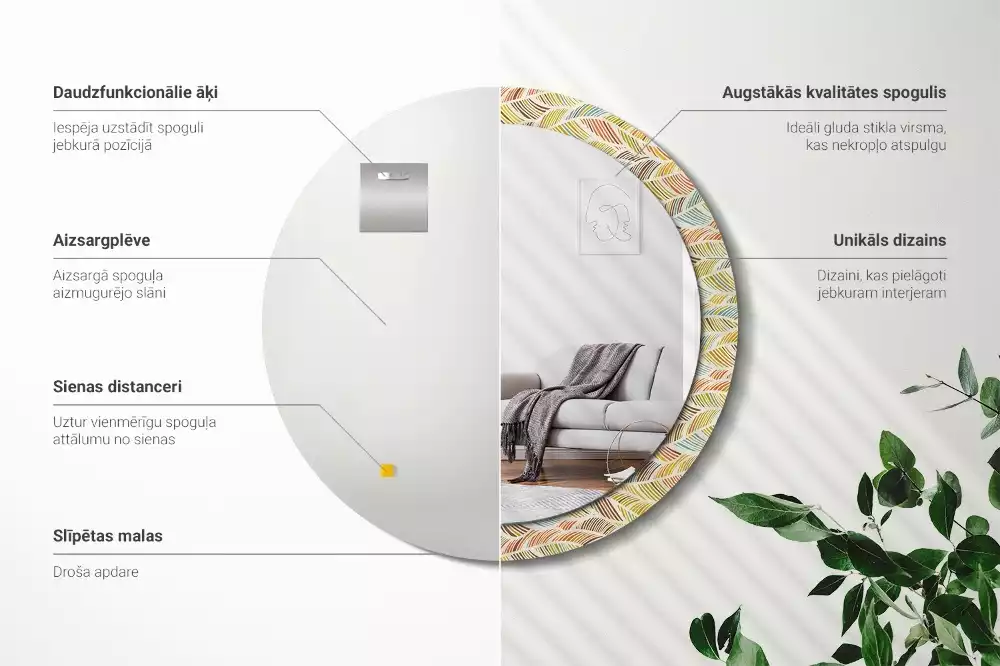 Ronde spiegel met bedrukte lijst Abstract