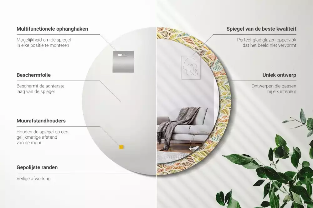 Ronde spiegel met bedrukte lijst Abstract