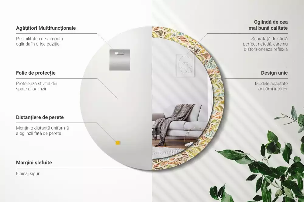 Ronde spiegel met bedrukte lijst Abstract