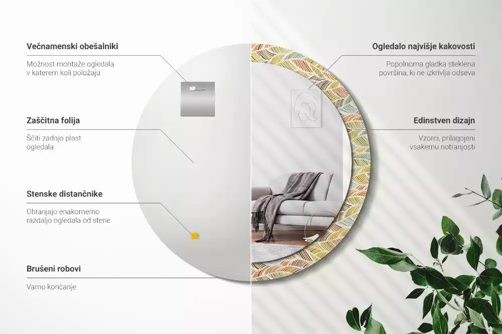 Ronde spiegel met bedrukte lijst Abstract