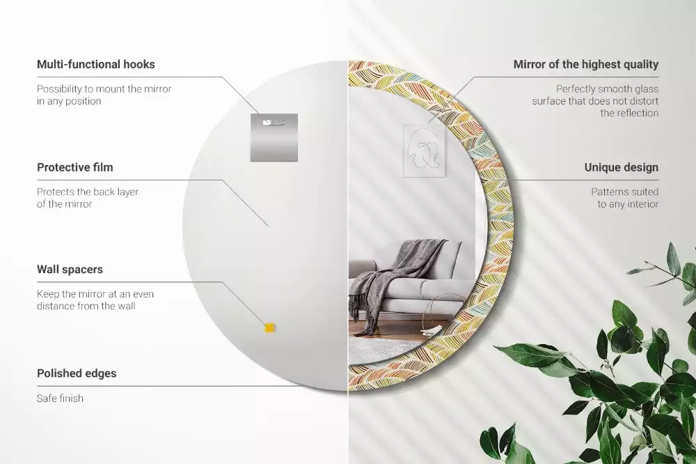 Ronde spiegel met bedrukte lijst Abstract