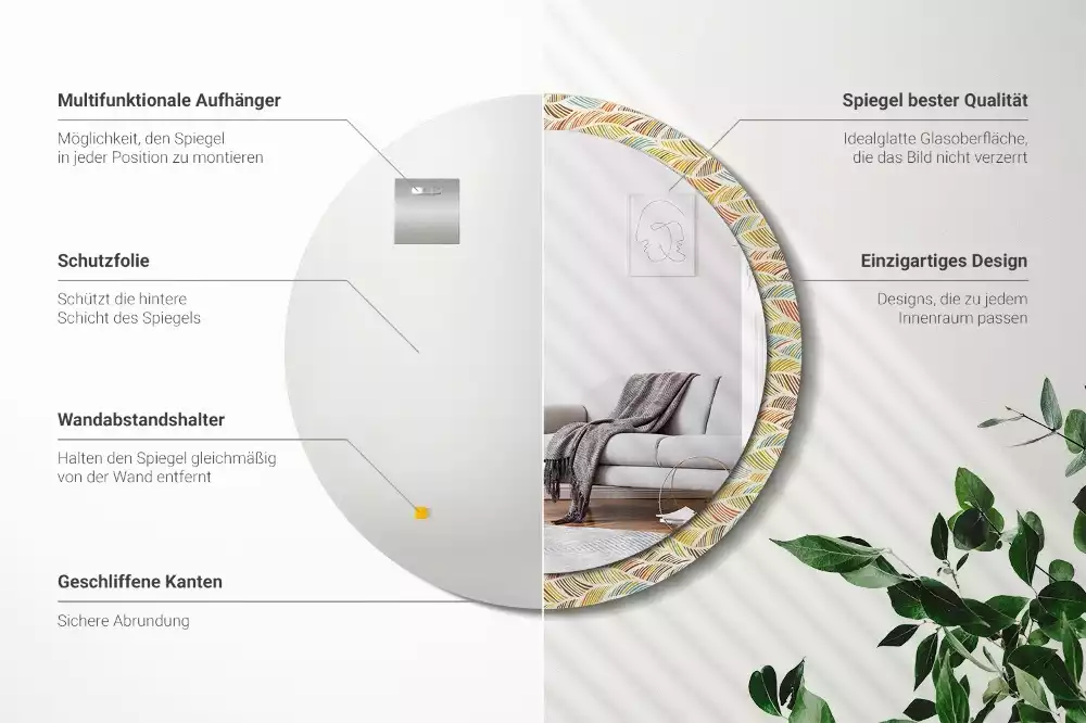 Ronde spiegel met bedrukte lijst Abstract
