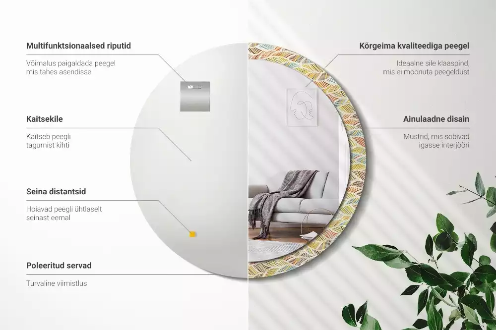 Ronde spiegel met bedrukte lijst Abstract