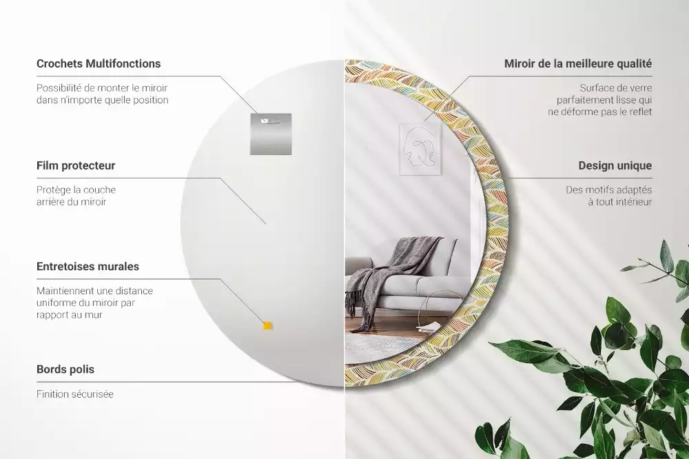 Ronde spiegel met bedrukte lijst Abstract