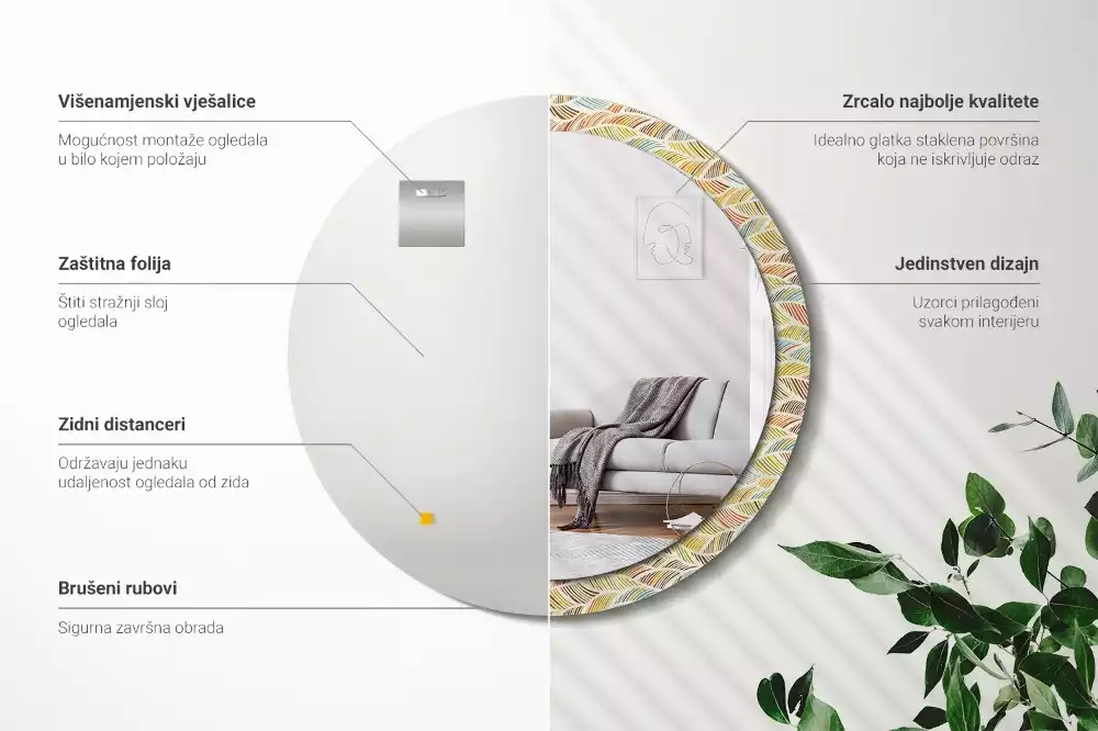 Ronde spiegel met bedrukte lijst Abstract