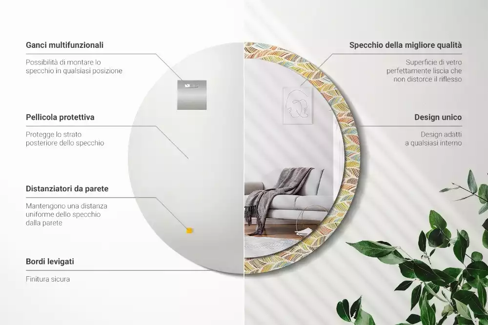 Ronde spiegel met bedrukte lijst Abstract