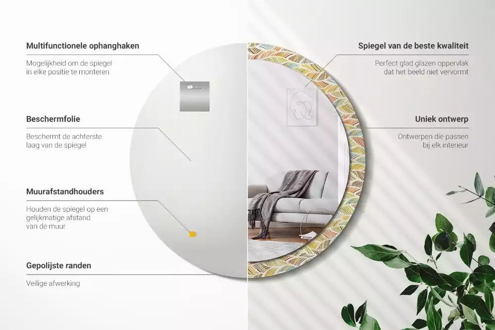 Ronde spiegel met bedrukte lijst Abstract