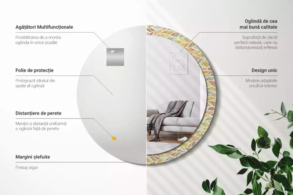 Ronde spiegel met bedrukte lijst Abstract