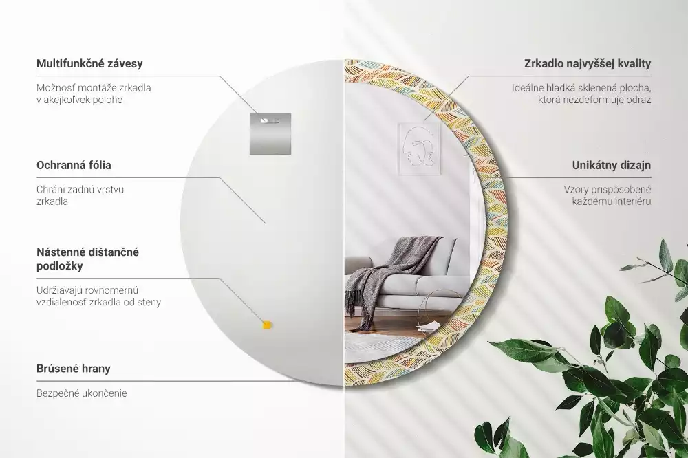 Ronde spiegel met bedrukte lijst Abstract