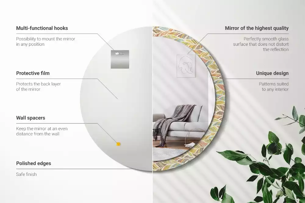 Ronde spiegel met bedrukte lijst Abstract