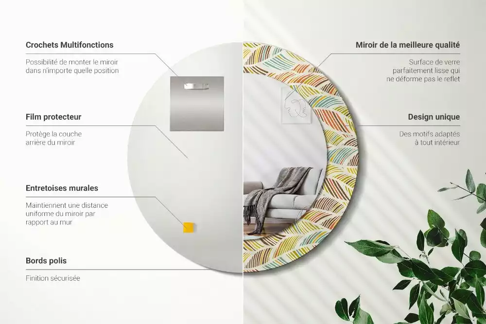 Ronde spiegel met bedrukte lijst Abstract