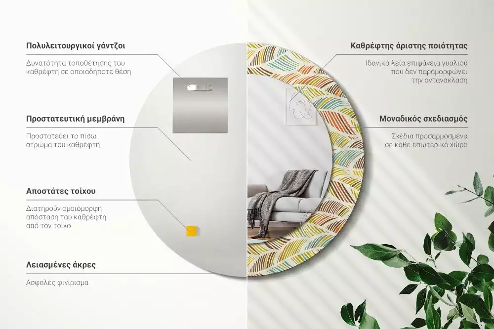 Ronde spiegel met bedrukte lijst Abstract