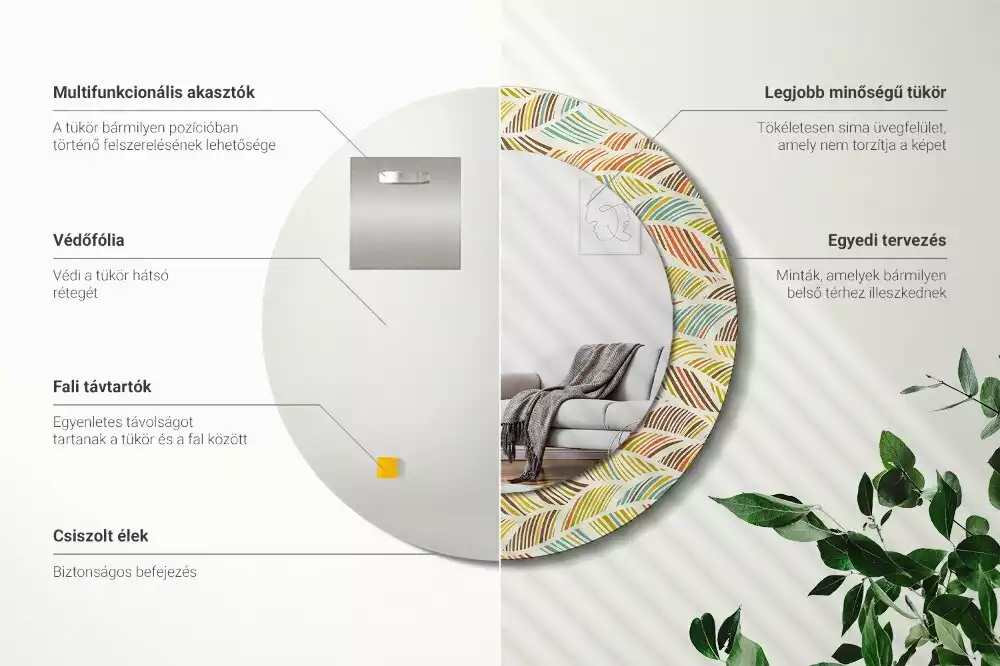 Ronde spiegel met bedrukte lijst Abstract