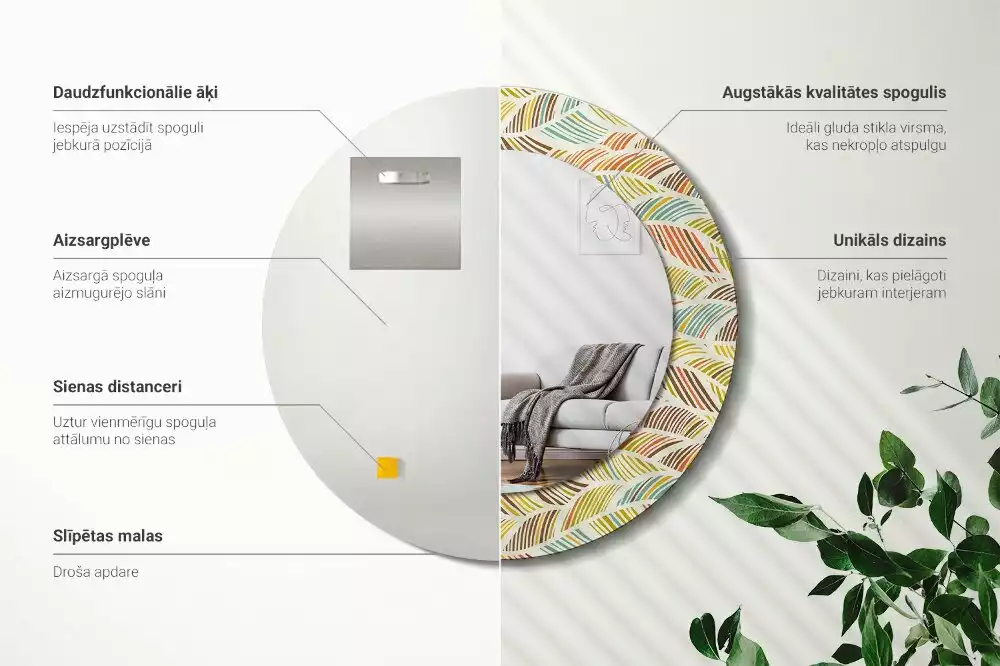 Ronde spiegel met bedrukte lijst Abstract