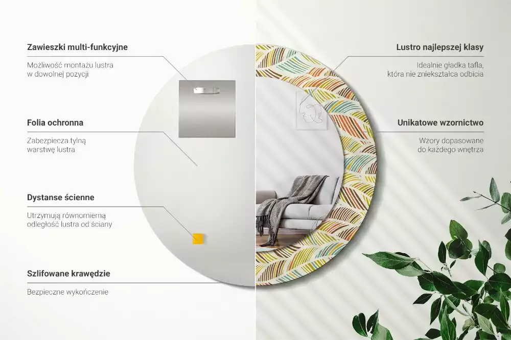 Ronde spiegel met bedrukte lijst Abstract