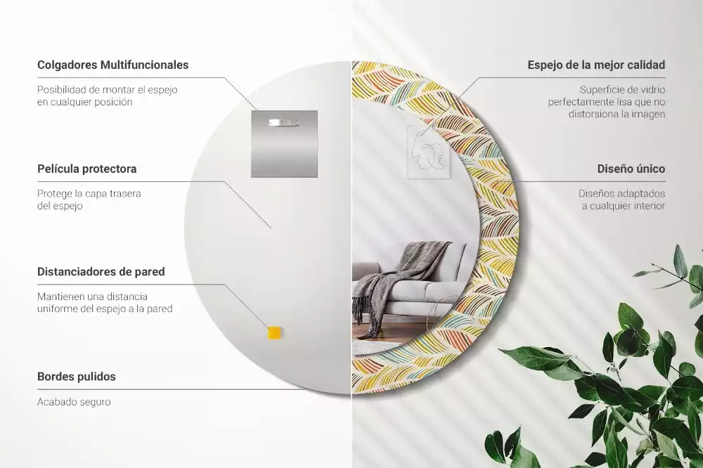 Ronde spiegel met bedrukte lijst Abstract