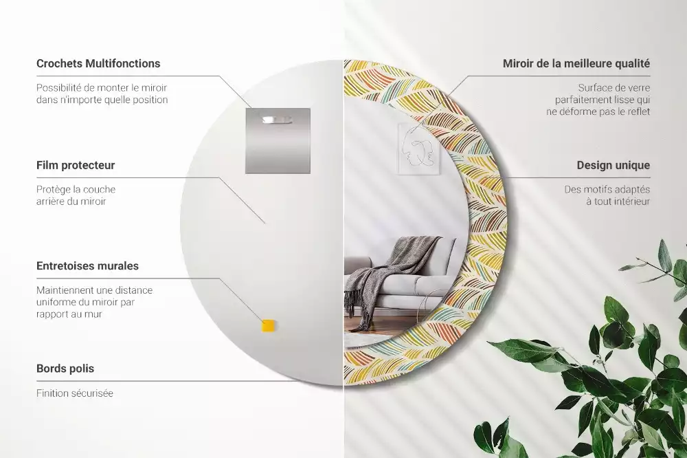 Ronde spiegel met bedrukte lijst Abstract