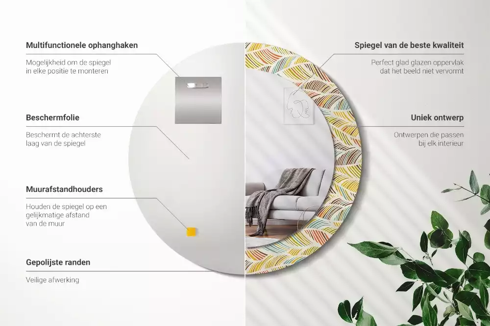 Ronde spiegel met bedrukte lijst Abstract