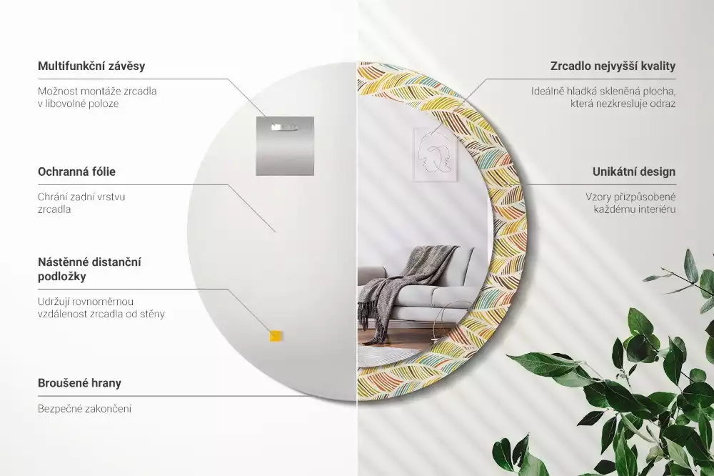 Ronde spiegel met bedrukte lijst Abstract