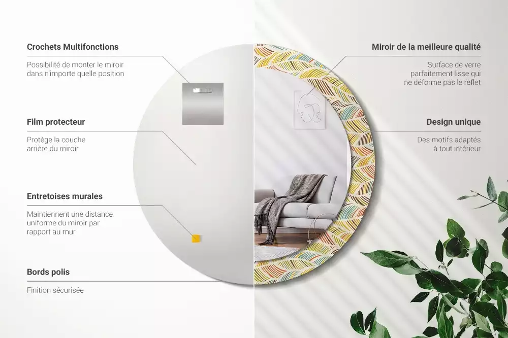 Ronde spiegel met bedrukte lijst Abstract