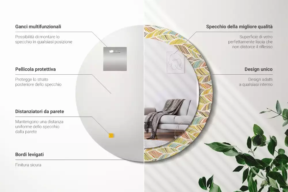 Ronde spiegel met bedrukte lijst Abstract