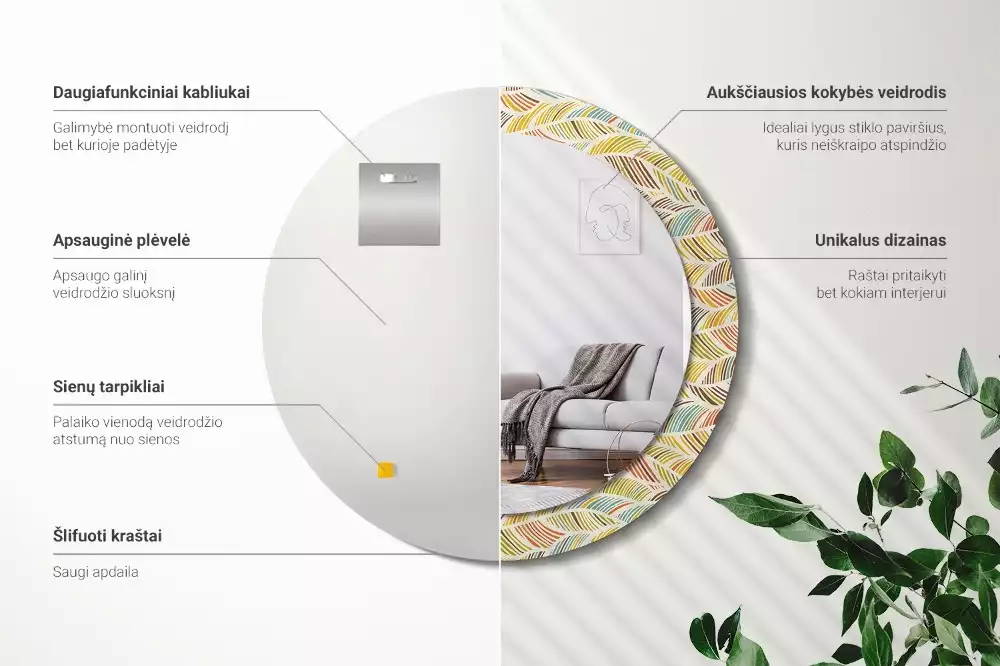 Ronde spiegel met bedrukte lijst Abstract