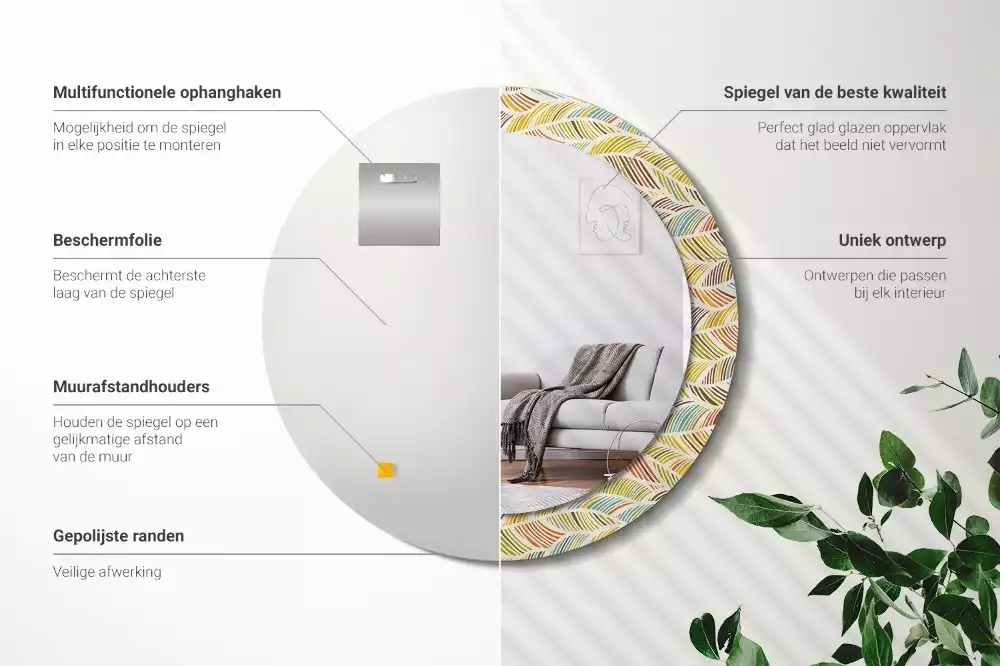 Ronde spiegel met bedrukte lijst Abstract