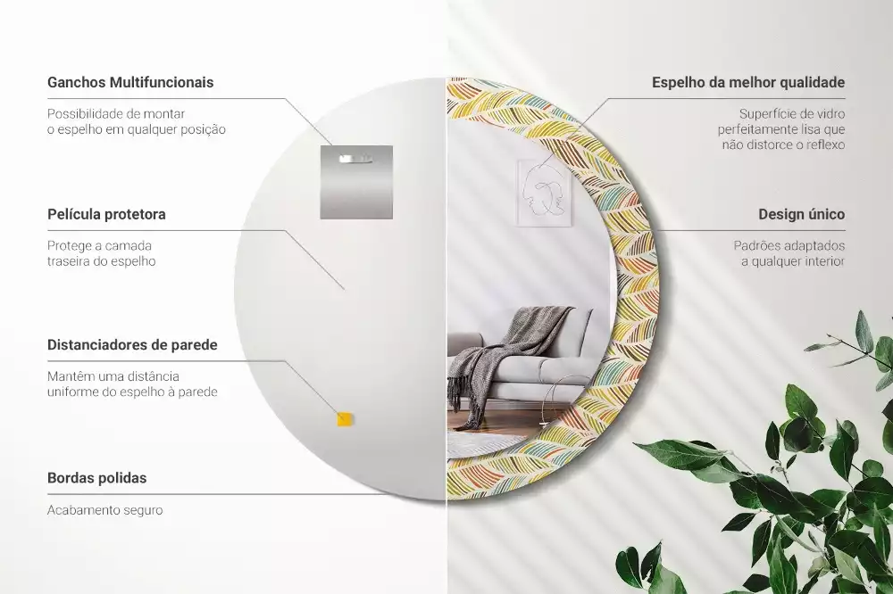 Ronde spiegel met bedrukte lijst Abstract