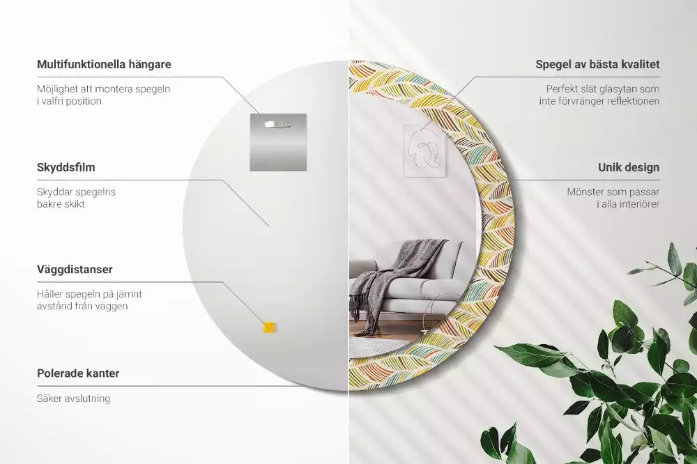 Ronde spiegel met bedrukte lijst Abstract