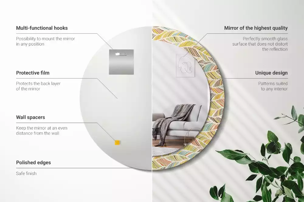 Ronde spiegel met bedrukte lijst Abstract