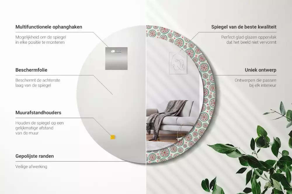 Bedrukte ronde spiegel Boho-patroon