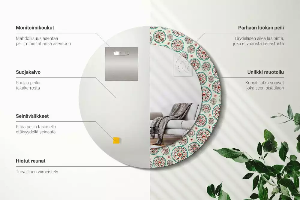 Bedrukte ronde spiegel Boho-patroon