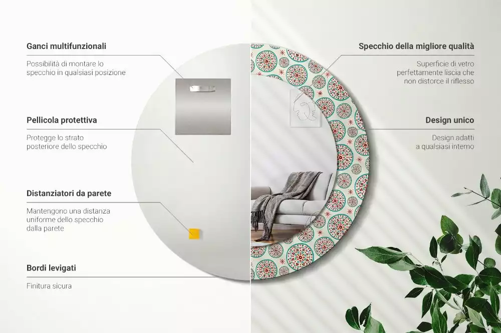 Bedrukte ronde spiegel Boho-patroon