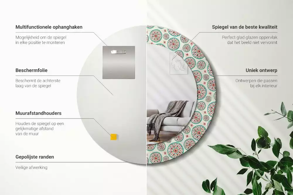 Bedrukte ronde spiegel Boho-patroon
