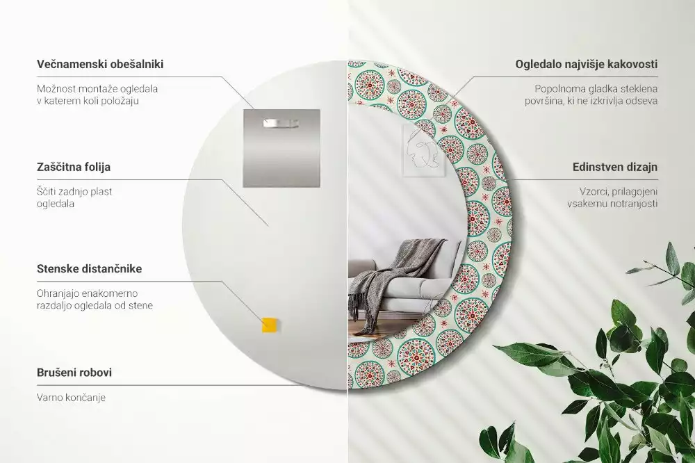 Bedrukte ronde spiegel Boho-patroon