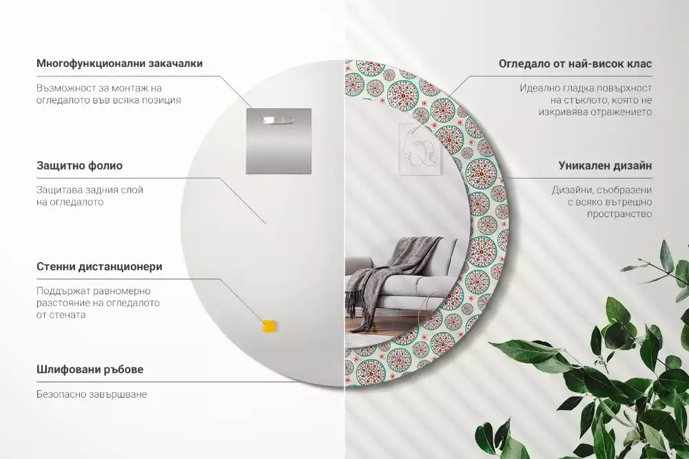 Bedrukte ronde spiegel Boho-patroon