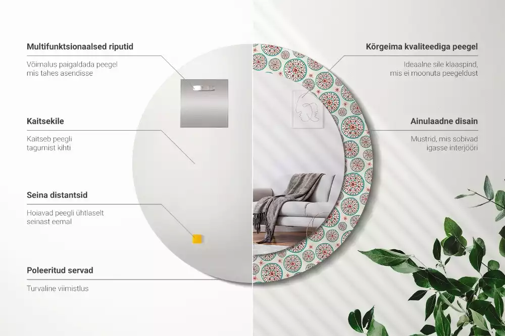 Bedrukte ronde spiegel Boho-patroon