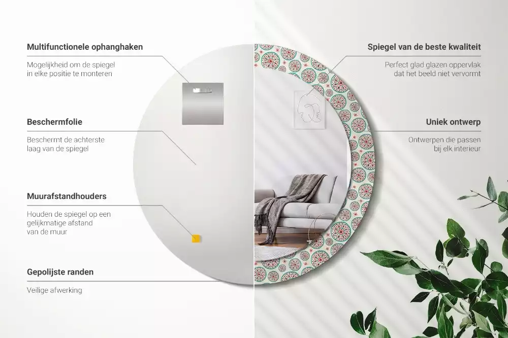 Bedrukte ronde spiegel Boho-patroon